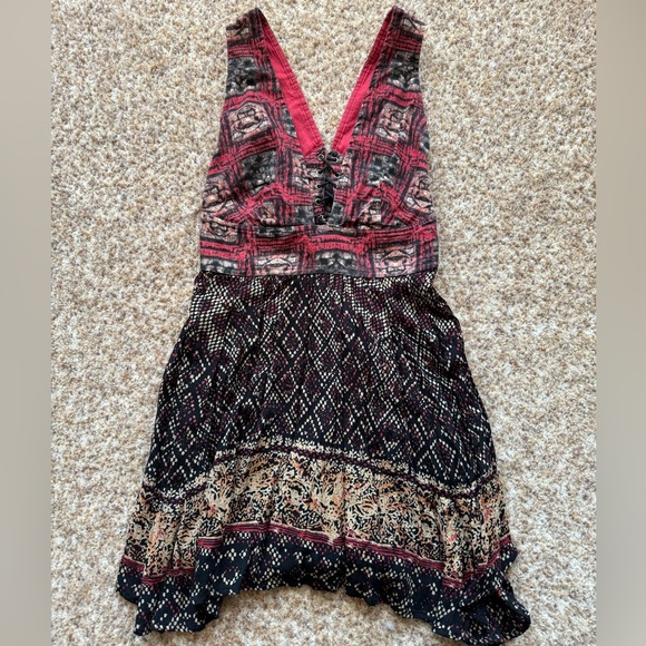 Free People Womens Deep Neckline Tie Back Multicolor Tunic Size small - Picture 1 of 5